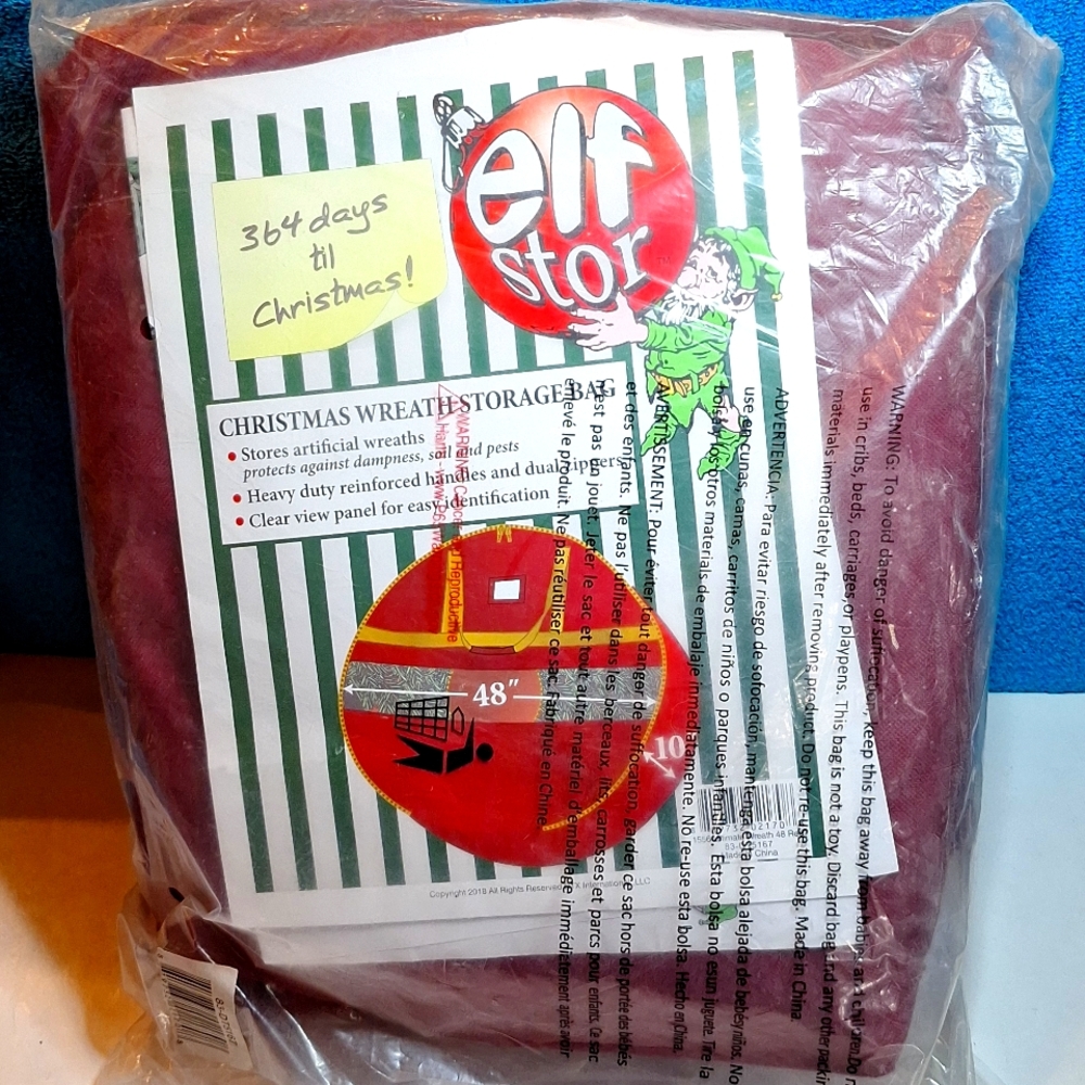 Wreath Storage Bag- 48" Inch Wreaths NEW Elf Stor Ultimate Christmas Wreath Bag